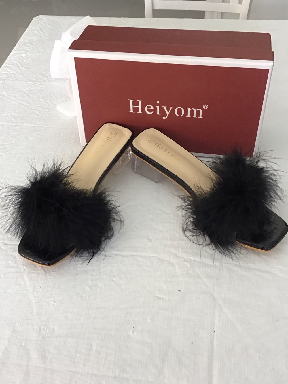 Black Feather Slide Sandals for Women. #2